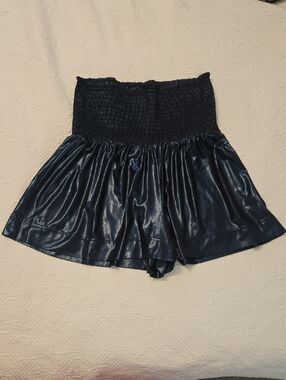 Smocked-Waist Satin-Look Navy Women’s Skort